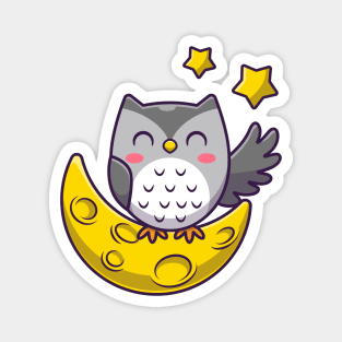 Cute Owl With Moon And Stars Magnet