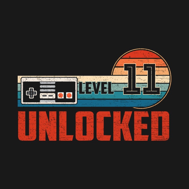 Vintage Level 11 Unlocked Video Gamer 11th Birthday by schirmerbas