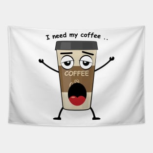 Sleepy Coffee - Funny Character Illustration Tapestry