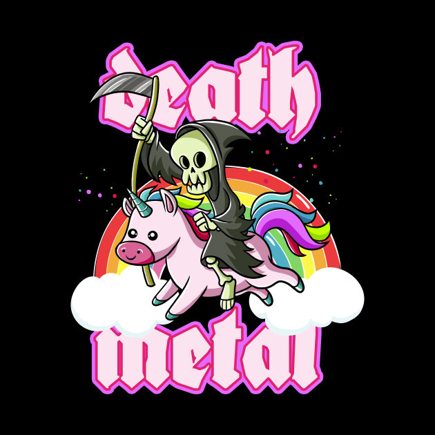 Cute Grim Reaper Rides Unicorn Death Metal Rocker Go To Hell by Juandamurai