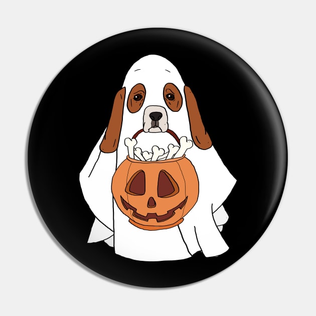 Basset Hound Ghost Halloween Pin by blacklines