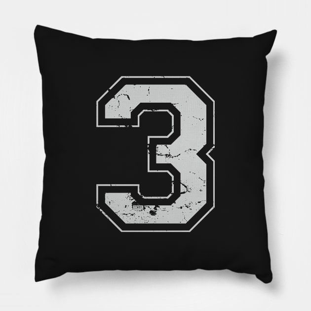 Number 3 Three Gray Jersey Sports Athletic Player Pillow by porcodiseno