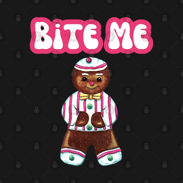 Bite Me Funny Christmas Gingerbread Man by Lavender Celeste