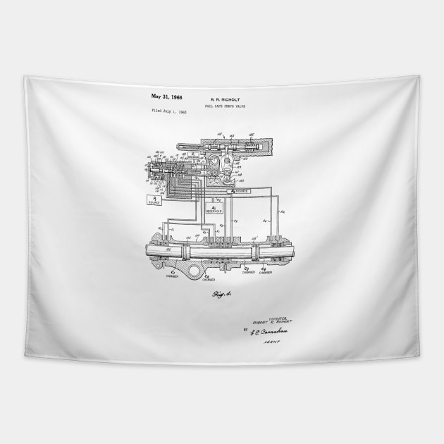 Fail Safe Servo Valve Vintage Patent Hand Drawing Tapestry by TheYoungDesigns