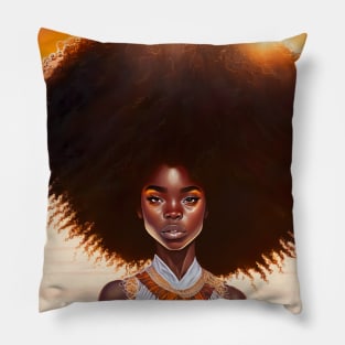 [AI Art] African sunset woman with big hair Pillow