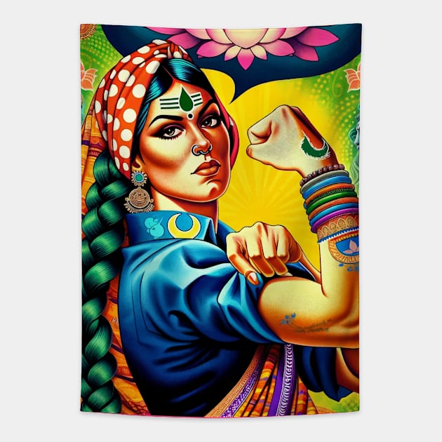 Empowerment in Devotion: Maha Shivaratri 'We Can Do It' Tapestry by Edd Paint Something