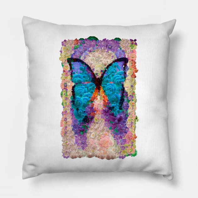 Romantic blue butterfly with flowers exotic design Pillow by Ariela-Alez