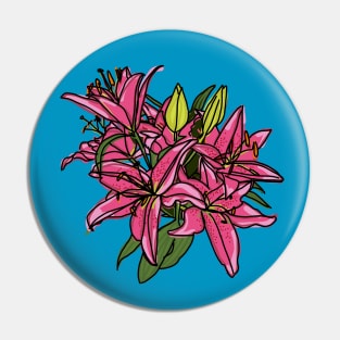 Pink Lily Flowers Digital Painting Pin