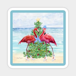 Coastal Christmas Flamingos A Magnet