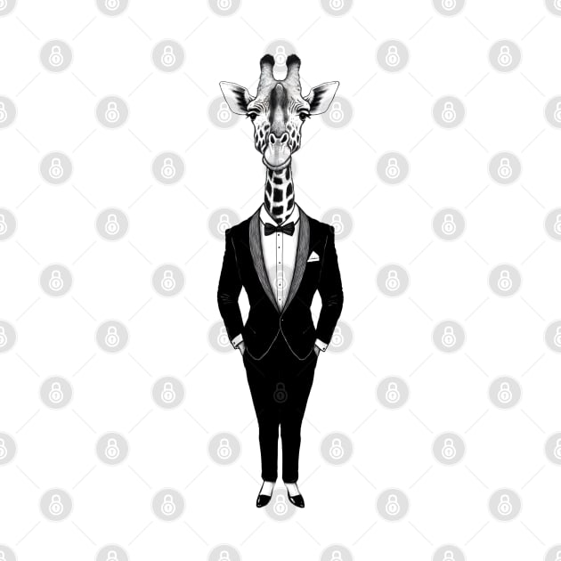 Elegant Giraffe Wearing A Tuxedo by Merchweaver