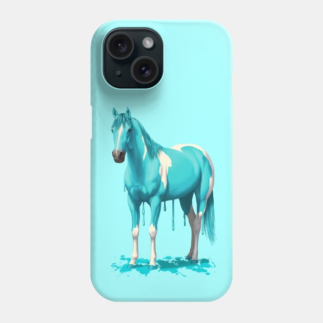 Bright Cyan Blue Pinto Dripping Wet Paint Horse Phone Case by csforest