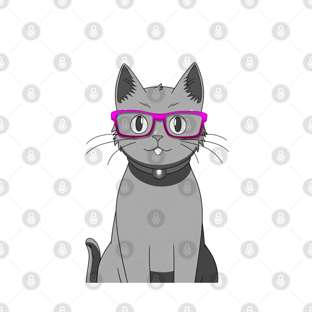 Cute Grey Cat with Nerdy Pink Glasses - Anime Wallpaper by KAIGAME Art