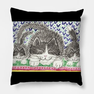 Happy cat family painting Pillow