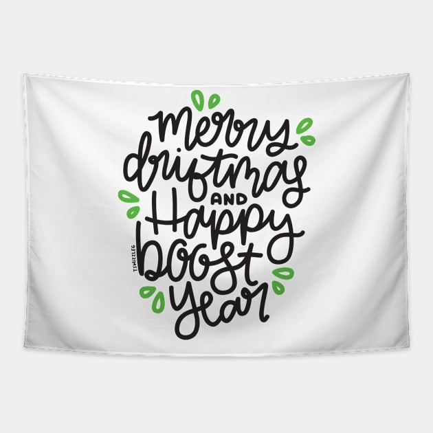 Merry Driftmas and Happy Boost Year - Green Leaves Tapestry by hoddynoddy