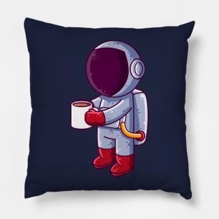 Cute Astronaut Drinking Coffee Cartoon Pillow