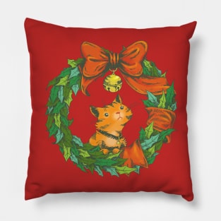 Orange Tabby Cat in a Holiday Wreath Pillow