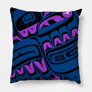 Raven Steals the Sun, teal and purple Pillow