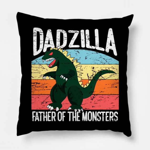 Dadzilla Father Of The Monsters Retro Vintage Sunset Pillow by artbooming