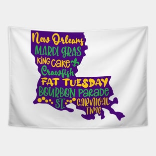 Mardi Gras, New Orleans, Louisiana Map, Funny Mardi Gras Tapestry