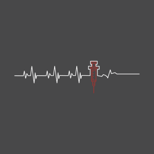 Heartbeat Heart Monitor - Flatline - Myocarditis Awareness - Red Syringe T-Shirt