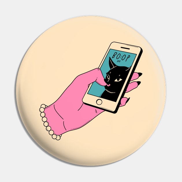 Boop Nose Black Cat in beige Pin by The Charcoal Cat Co.