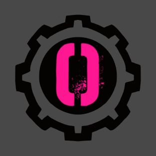 Pink Letter O in a Black Industrial Cog T-Shirt