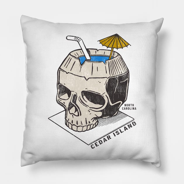 Cedar Island, NC Summertime Vacationing Skull Drink Pillow by Contentarama