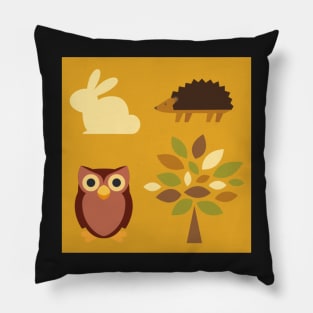 Nature (rabbits, hedgehogs and owls) pattern Pillow