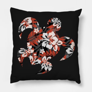 Large Hawaiian Print - Hibiscus, Plumeria, and Leaves in red and black Pillow