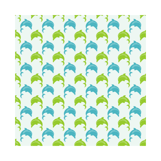 Trendy Green Blue Dolphin Pattern by jodotodesign