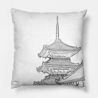Black and White Japanese Landscape Sketch Pillow