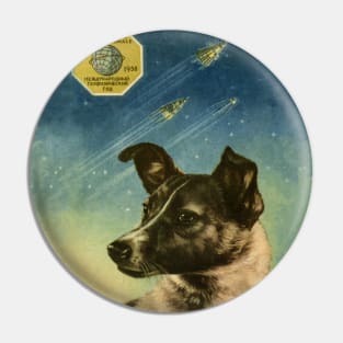 Laika, first space dog — Soviet vintage space poster Pin