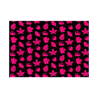 Magenta Graphic Nature Pattern on Black Background T-Shirt