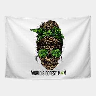 Cute Leopard Skull Lady World's Dopest Mom Weed Tapestry