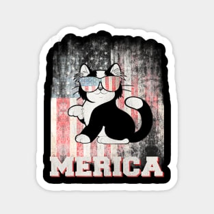 Cat Merica American Flag Patriot 4th Of July Magnet