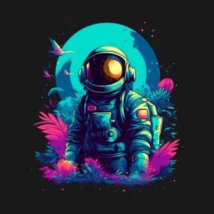 Vibrant Retro Spaceman Art Generated Planet Flora Design T-Shirt
