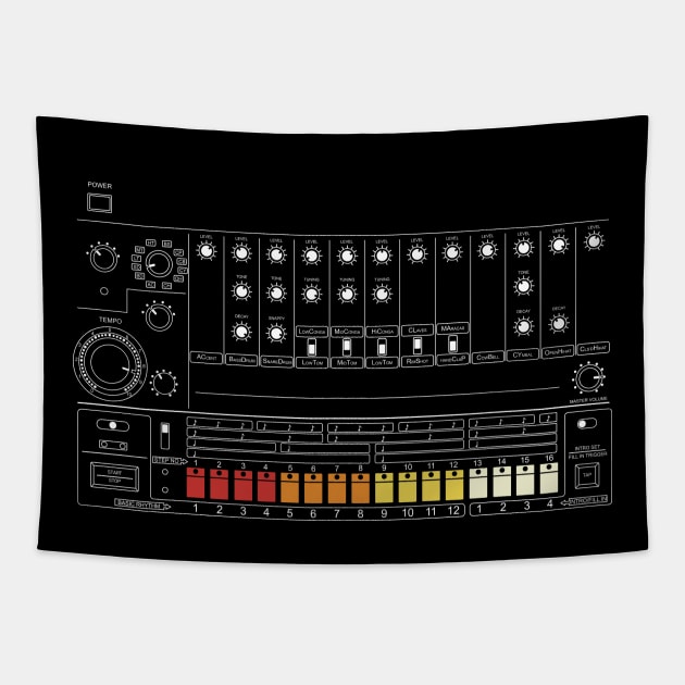 Vintage Drum Machine White Lines Tapestry by Atomic Malibu