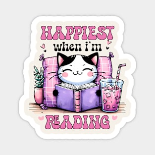 Happiest When I'm Reading Cute Cat Magnet