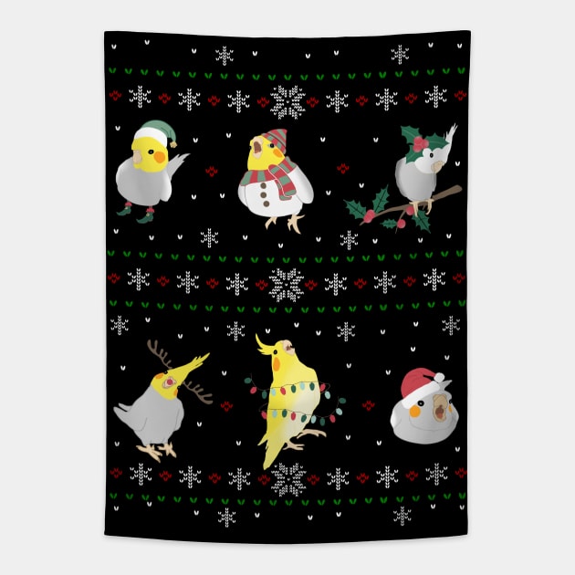 cockatiel ugly christmas Tapestry by FandomizedRose