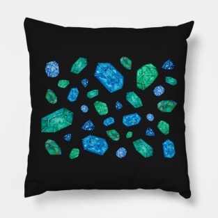 Blue gemstones pattern (black version) Pillow