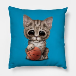 Cute Kitten Playing With Basketball Pillow