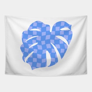 Checker Board Monstera Leaf - blue and periwinkle Tapestry