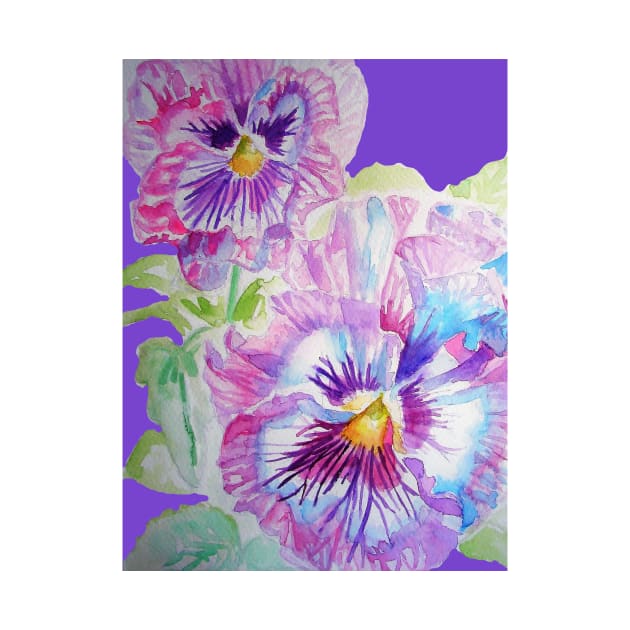 Pansy Watercolor Painting Purple Flowers by SarahRajkotwala