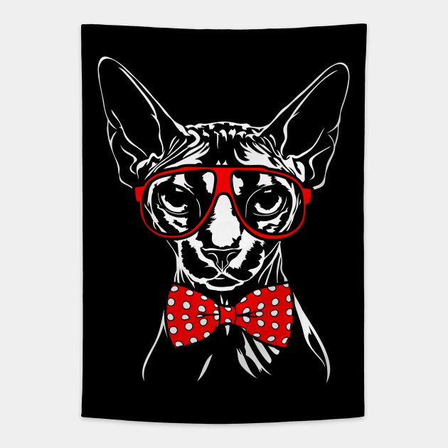 Canadian Sphynx cat with glasses Tapestry by wilsigns