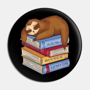 sloth sleeping on a pile of books! sloth librarian gift Pin