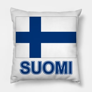 The Pride of Finland - Finnish National Flag Design (Finnish Text) Pillow