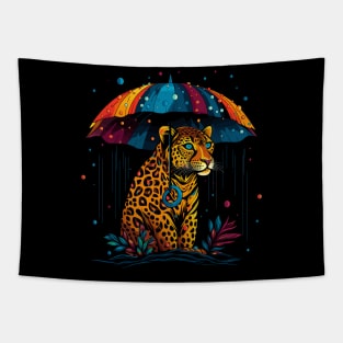 Leopard Rainy Day With Umbrella Tapestry