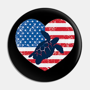 American Flag Heart Love Turtle Usa Patriotic 4Th Of July Pin