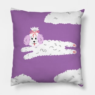 Cute maltipoo coquette dog with bow in clouds illustration, dog lover art Pillow