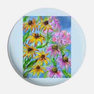 Rudbeckia and Flox Flowers Watercolor Painting Pin